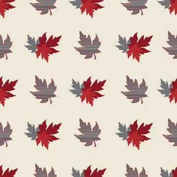 Seamless pattern with patterned leaves. Complex illustration print in grey, red Stock Illustration