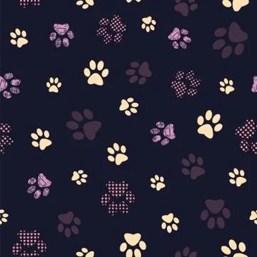 Seamless pattern with patterned paws. Complex illustration print in yellow Stock Illustration