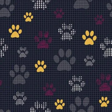 Seamless pattern with patterned paws. Complex illustration print in yellow Stock Illustration