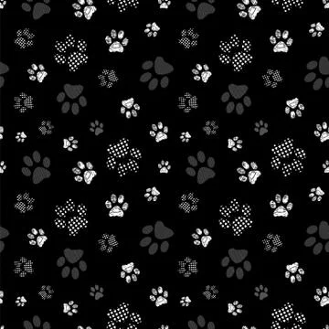 Seamless pattern with patterned paws. Complex illustration print in white, grey Stock Illustration