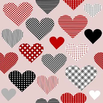 Seamless pattern with patternes hearts in geometrical shapes Stock Illustration