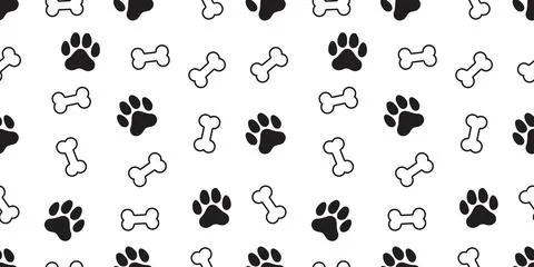 Seamless pattern of paw and bones in black on white background.Pets pattern.. Stock Illustration