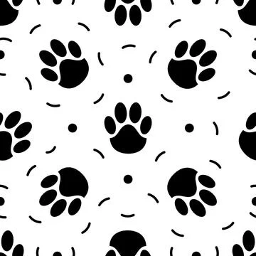 Seamless pattern of paw print. Trace of cat foot. Flat style. Vector illustra Stock Illustration