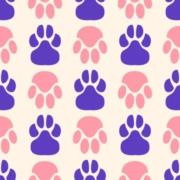 Seamless pattern of paw print. Trace of cat foot. Flat style. Vector illustra 库存插图