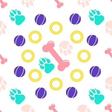 Seamless pattern of paw print. Trace of cat foot. Flat style. Vector illustra Stock Illustration