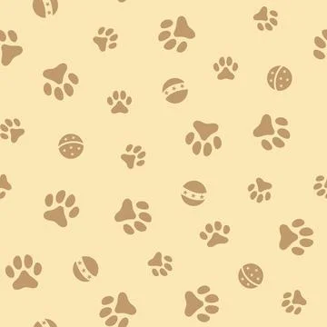 Seamless pattern with paw prints animal and balls  스톡 일러스트