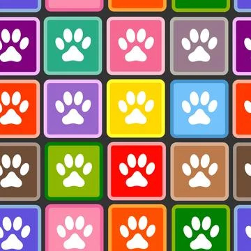 Seamless pattern with paws animals on squares Stock Illustration