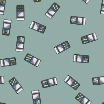 Seamless pattern payment pos terminal cartoon vector Stock Illustration