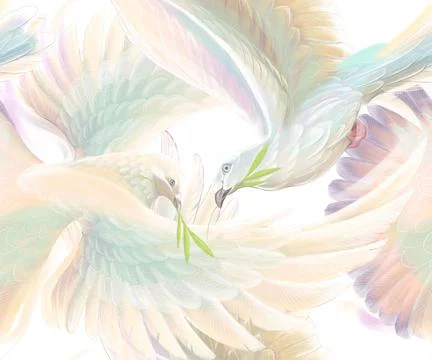 Seamless pattern. A peace dove with an olive branch in its beak. Stock Illustration