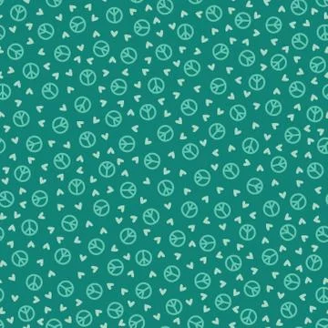 Seamless pattern with peace signs and hearts Stock Illustration