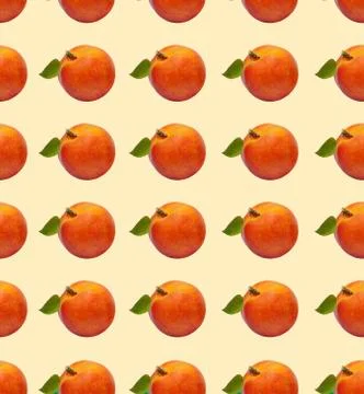 Seamless pattern, peach with leaf on a beige background. Foto stock