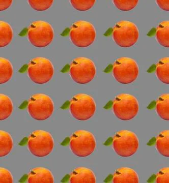 Seamless pattern, peach with leaf on a gray background. Foto stock