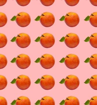 Seamless pattern, peach with leaf on a pink background. Stock Photos