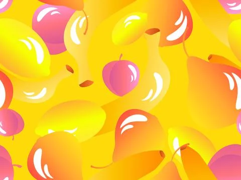 Seamless pattern with peach, lemon, banana and pear. Summer fruit with bana.. Stock Illustration