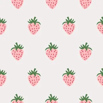 Seamless pattern with peach pink strawberries on a cream background. Stock Illustration