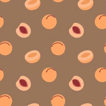 Seamless pattern with peaches on dark background. Contemporary abstract flat Stock Illustration