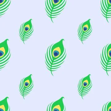 Seamless pattern with peacock feather on blue background Stock Illustration