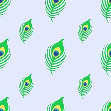 Seamless pattern with peacock feather on blue background. Seamless pattern... 스톡 사진