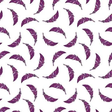 Seamless pattern of peacock feather in boho style on white background. Stock Illustration