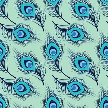 Seamless pattern of peacock feathers Stock Illustration