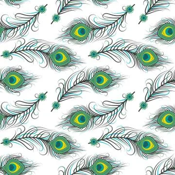 Seamless pattern of peacock feathers Stock Illustration