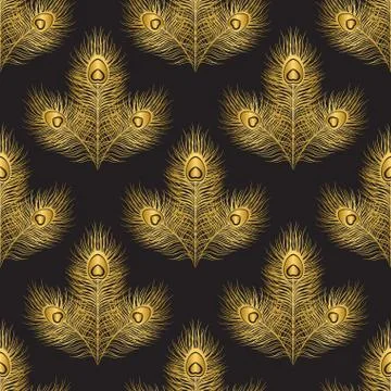 Seamless pattern with peacock feathers Stock Illustration
