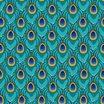 Seamless pattern of peacock feathers Stock Illustration