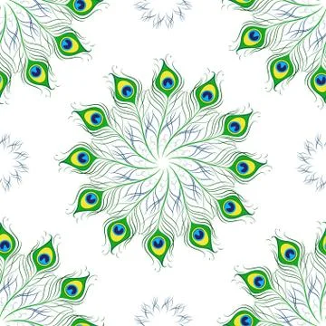 Seamless pattern of peacock feathers . Mandala Stock Illustration