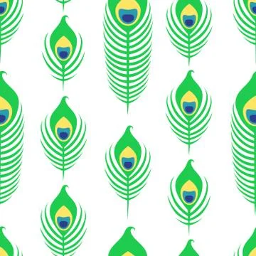 Seamless pattern with peacock feathers on white background Stock Illustration