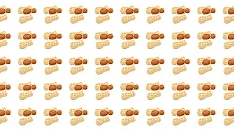 Seamless pattern of peanuts and cracked shells isolated on white background.. Stock Illustration