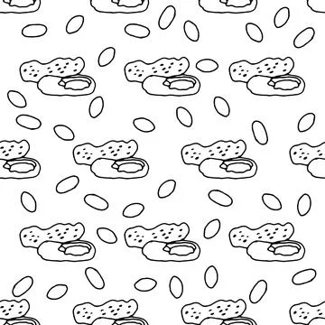 Seamless pattern with peanuts. Contour drawing vector illustration Stock Illustration