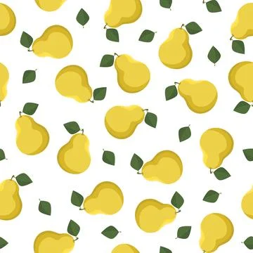 Seamless pattern with pear and leaves on a white background. Stock Illustration