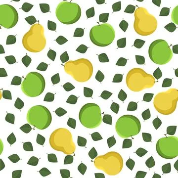 Seamless pattern with pear, apple and leaves on a white background. 스톡 일러스트