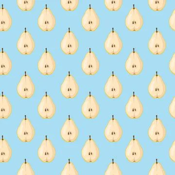Seamless pattern with pear on blue background. Fruit background. Stock Illustration