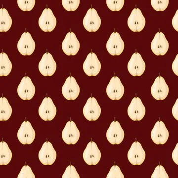 Seamless pattern with pear on brown background. Fruit background. Stock Illustration