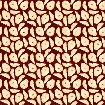 Seamless pattern with pear on brown background. Stock Illustration