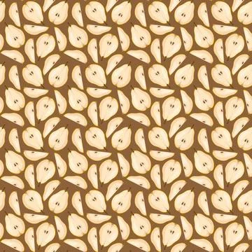 Seamless pattern with pear on brown background. Fruit background. Stock Illustration