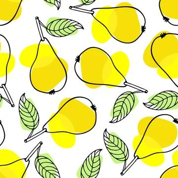 Seamless pattern of Pear fruit with leaf. Hand drawn sketch isolated on bright Stock Illustration