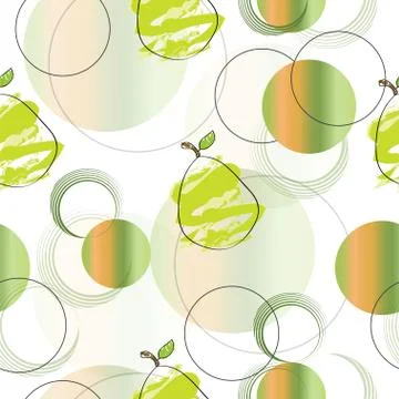 Seamless pattern with pear fruits and abstract circles vector Stock Illustration
