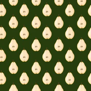 Seamless pattern with pear on green background. Fruit background. Stock Illustration