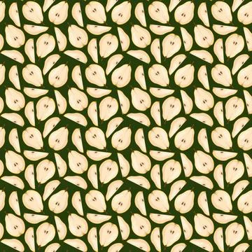 Seamless pattern with pear on green background. Fruit background. Stock Illustration