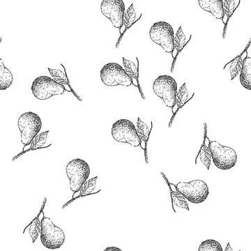 Seamless pattern pear leaf sketch hand drawn Illustrazione stock