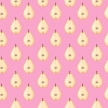 Seamless pattern with pear on pink background. Fruit background. Stock Illustration