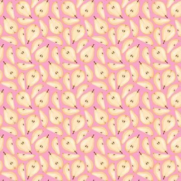 Seamless pattern with pear on pink background. Fruit background. Stock Illustration