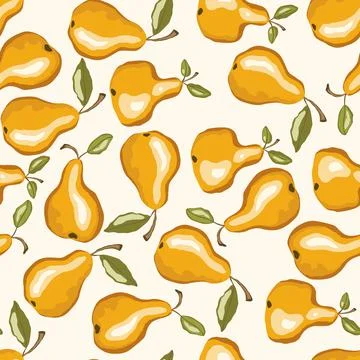 Seamless pattern with pear on white background. Natural delicious fresh ripe Stock Illustration