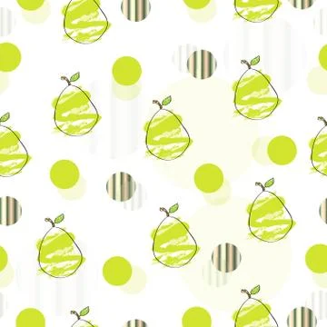 Seamless pattern with pears and abstract circles Stock Illustration