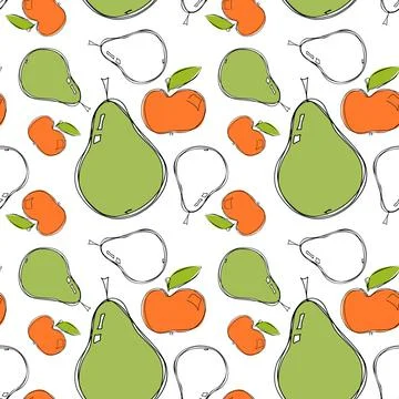 Seamless pattern, pears and apples. Vector illustration of fruits. Stock Illustration