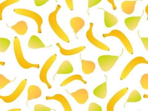 Seamless pattern with pears and bananas, gradient colors. Summer fruit mix .. Stock Illustration
