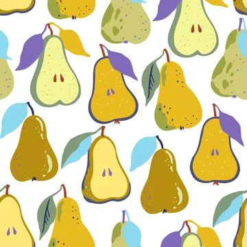 Seamless pattern with pears and half of pears in abstract minimalistic styl.. Stock Illustration