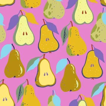 Seamless pattern with pears and half of pears in abstract minimalistic styl.. Stock Illustration